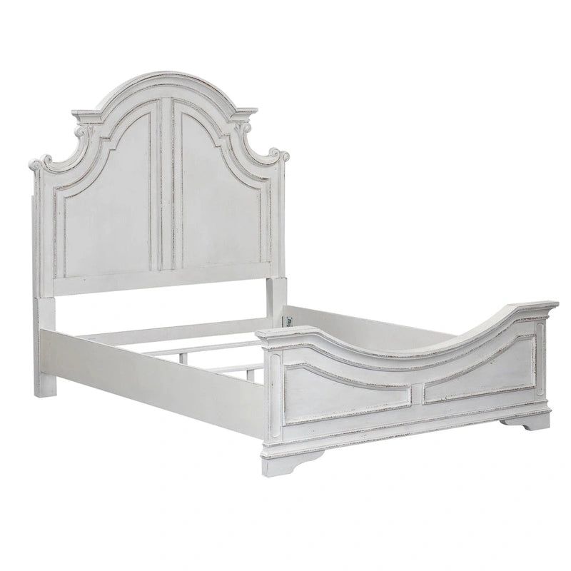 Letto a pannelli California King in corteccia invecchiata bianco antico