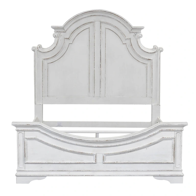 Letto a pannelli California King in corteccia invecchiata bianco antico