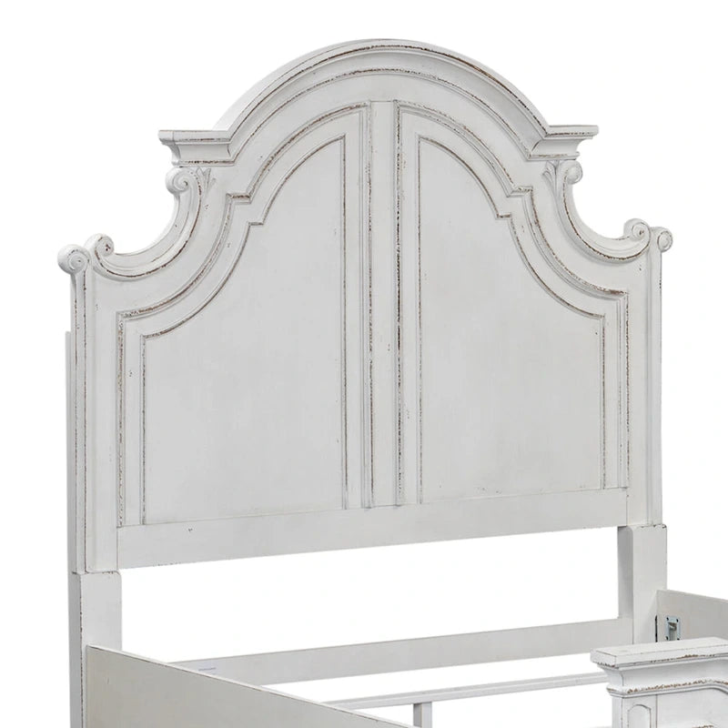 Letto a pannelli California King in corteccia invecchiata bianco antico