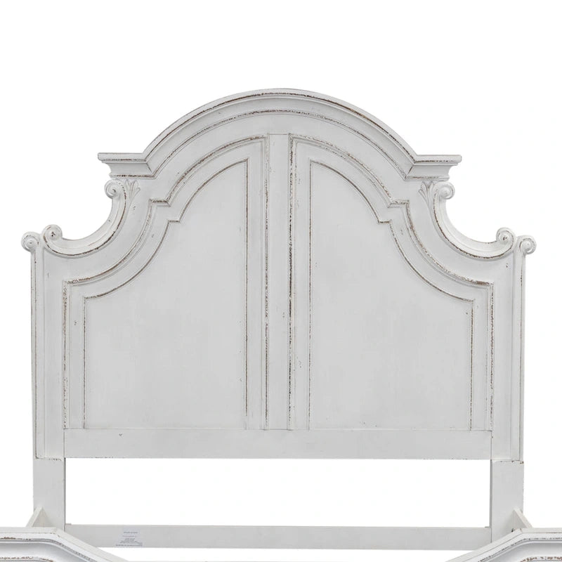 Letto a pannelli California King in corteccia invecchiata bianco antico