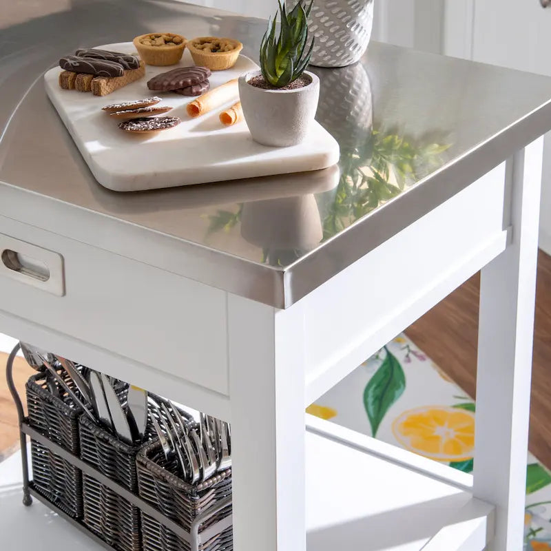 Carrello da cucina in acciaio inossidabile con cassetti e ruote piroettanti