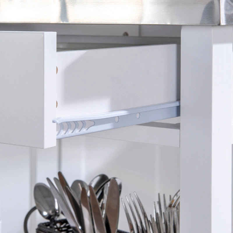 Carrello da cucina in acciaio inossidabile con cassetti e ruote piroettanti
