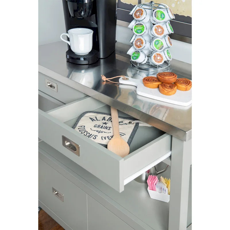Carrello da cucina in acciaio inossidabile con cassetti e ruote piroettanti