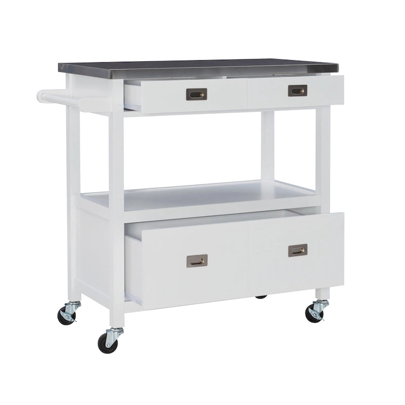 Carrello da cucina in acciaio inossidabile con cassetti e ruote piroettanti