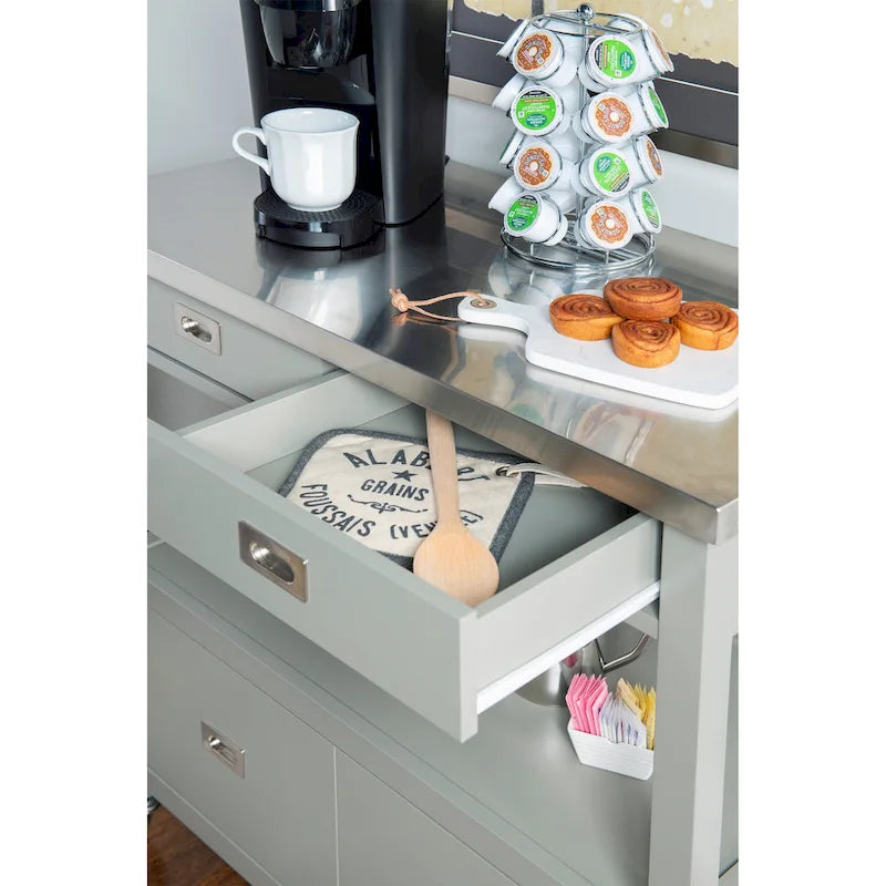 Carrello da cucina in acciaio inossidabile con cassetti e ruote piroettanti