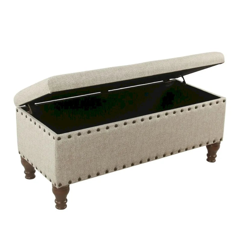 Panca contenitore da 42" con borchie decorative – Fantasia a spina di pesce color tortora