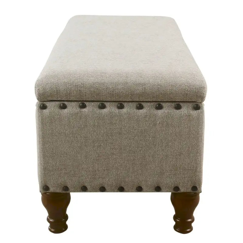 Panca contenitore da 42" con borchie decorative – Fantasia a spina di pesce color tortora