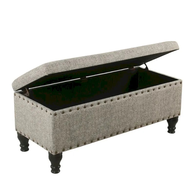 Panca contenitore da 42" con borchie decorative – Fantasia a spina di pesce color tortora