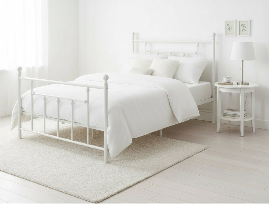 Full size White Metal Platform Bed Frame with Headboard and Footboard