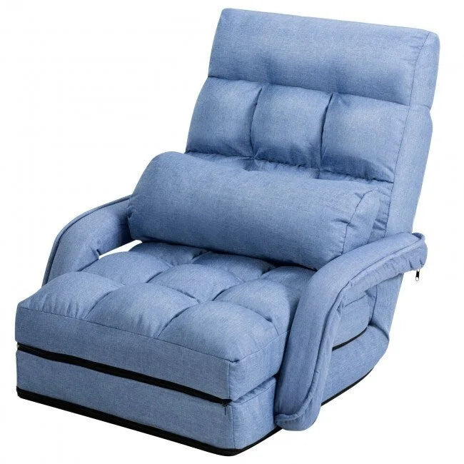 Divano Poltrona Pieghevole da Terra con Braccioli e Cuscino - 22 x 26 x 29 (L x P x A)