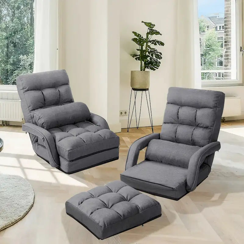 Divano Poltrona Pieghevole da Terra con Braccioli e Cuscino - 22 x 26 x 29 (L x P x A)