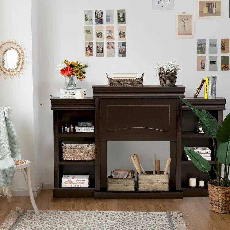 Mobile TV e Intrattenimento da 70 pollici marrone con Libreria e Caminetto - 70 x 11 x 45 (L x P x A)