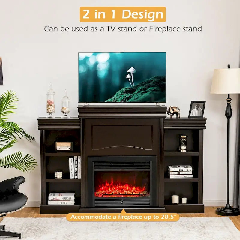 Mobile TV e Intrattenimento da 70 pollici marrone con Libreria e Caminetto - 70 x 11 x 45 (L x P x A)