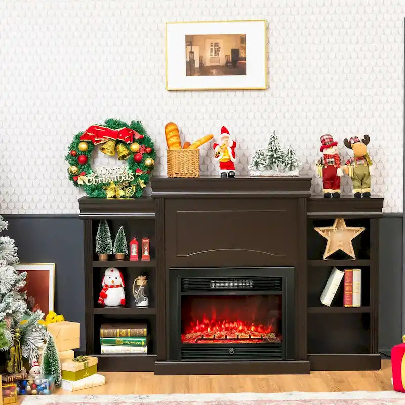 Mobile TV e Intrattenimento da 70 pollici marrone con Libreria e Caminetto - 70 x 11 x 45 (L x P x A)