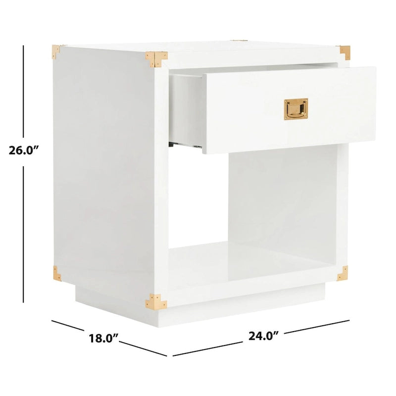 Tavolino laccato bianco con dettagli in ottone lucidato