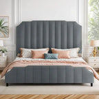 Giroletto Imbottito Grigio Letto con Piattaforma in Velluto Base per Materasso