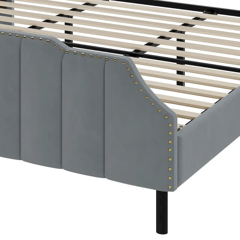 Giroletto Imbottito Grigio Letto con Piattaforma in Velluto Base per Materasso