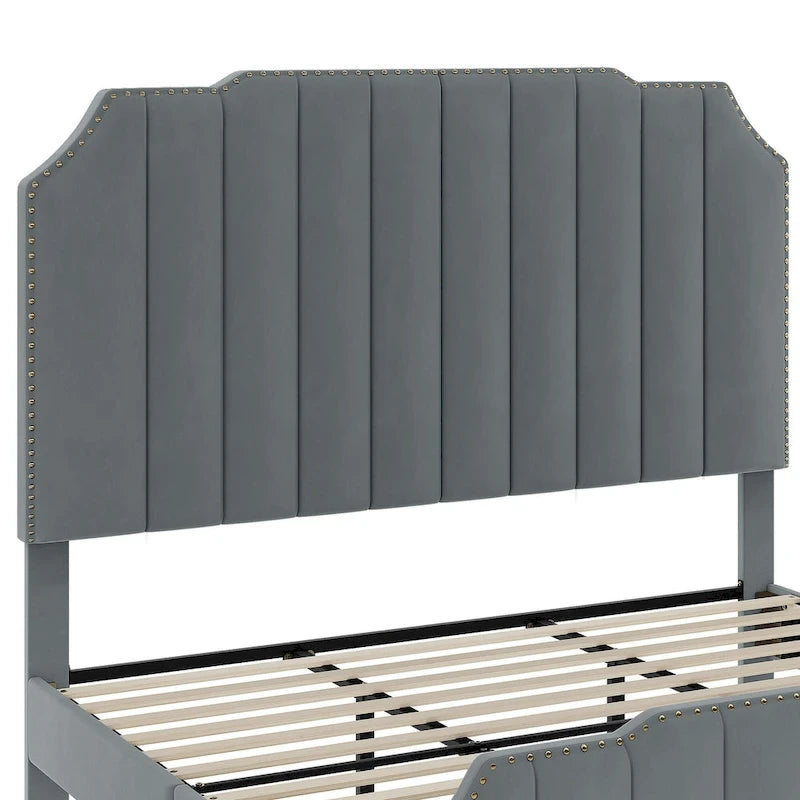 Giroletto Imbottito Grigio Letto con Piattaforma in Velluto Base per Materasso