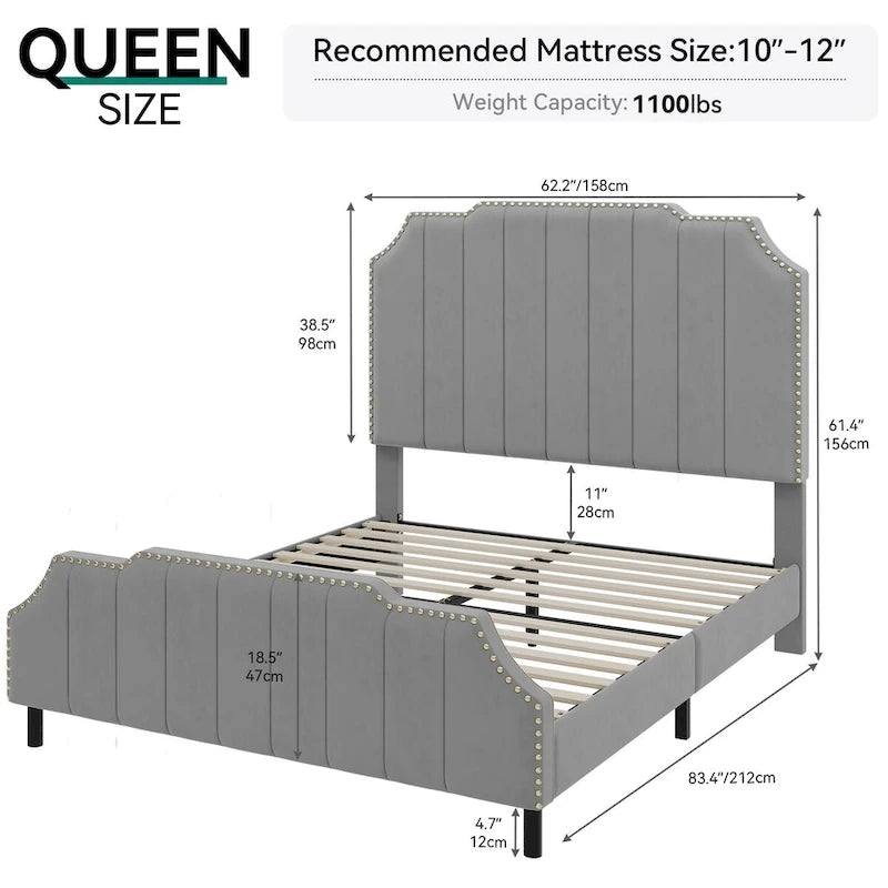 Testata letto imbottita in flanella Queen – 155 cm di larghezza
