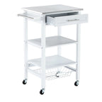 Carrello da cucina con 2 ripiani in legno e 1 cassetto, bianco