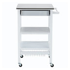 Carrello da cucina con 2 ripiani in legno e 1 cassetto, bianco