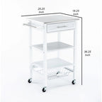 Carrello da cucina con 2 ripiani in legno e 1 cassetto, bianco