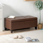 Pouf Contenitore con Gambe in Legno, Pouf Contenitore in Similpelle per Soggiorno, Camera da Letto e Ingresso
