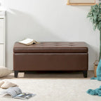 Pouf Contenitore con Gambe in Legno, Pouf Contenitore in Similpelle per Soggiorno, Camera da Letto e Ingresso