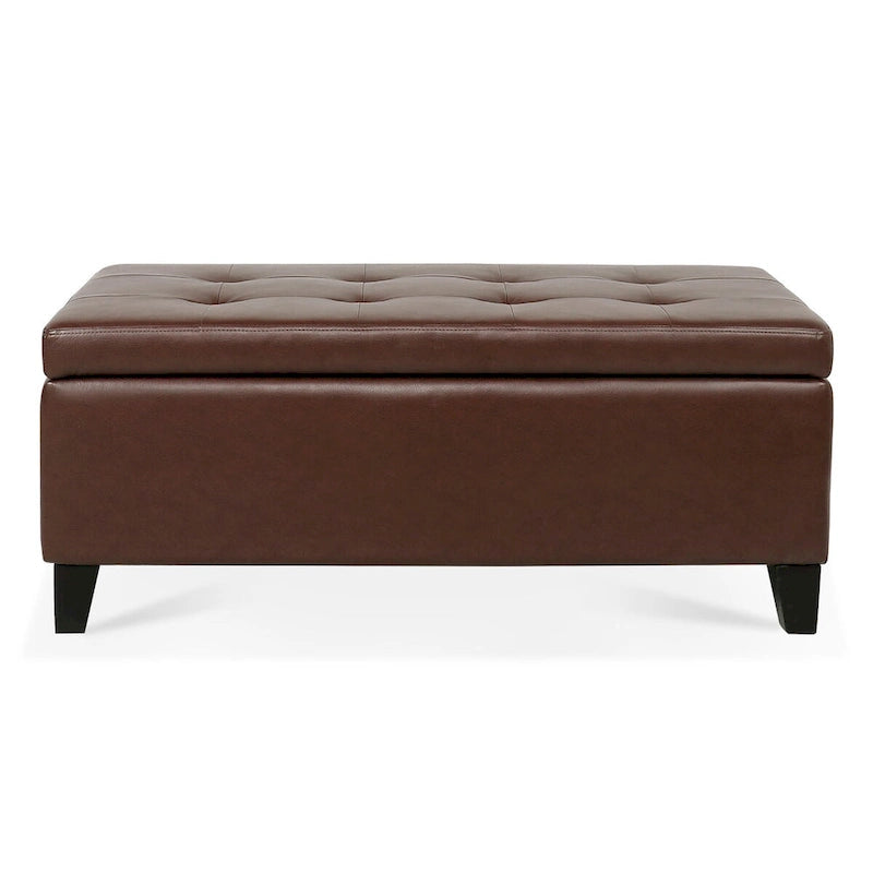 Pouf Contenitore con Gambe in Legno, Pouf Contenitore in Similpelle per Soggiorno, Camera da Letto e Ingresso
