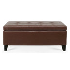 Pouf Contenitore con Gambe in Legno, Pouf Contenitore in Similpelle per Soggiorno, Camera da Letto e Ingresso