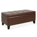 Pouf Contenitore con Gambe in Legno, Pouf Contenitore in Similpelle per Soggiorno, Camera da Letto e Ingresso