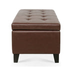 Pouf Contenitore con Gambe in Legno, Pouf Contenitore in Similpelle per Soggiorno, Camera da Letto e Ingresso