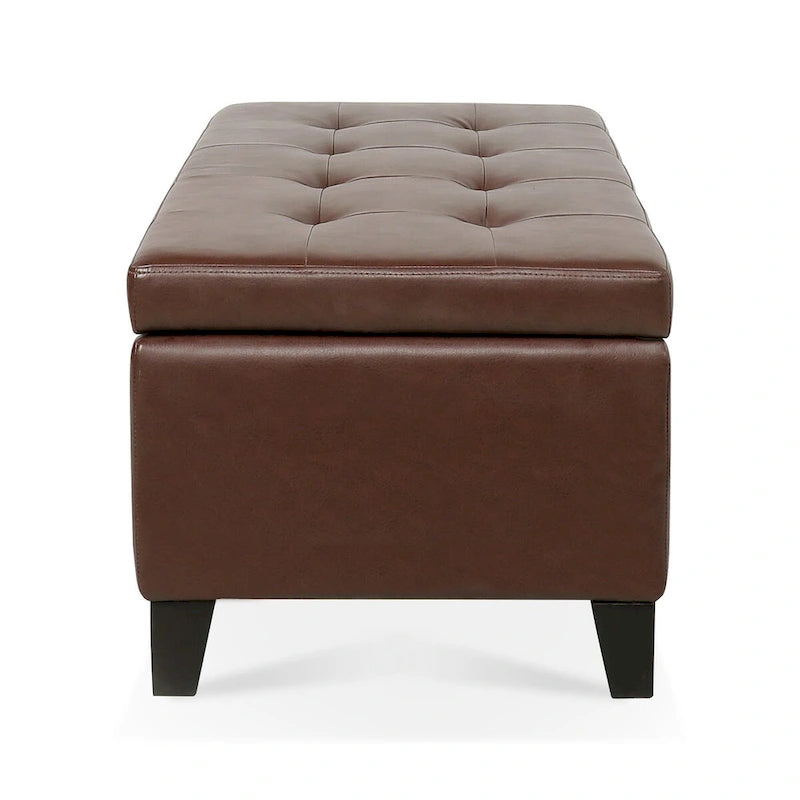 Pouf Contenitore con Gambe in Legno, Pouf Contenitore in Similpelle per Soggiorno, Camera da Letto e Ingresso