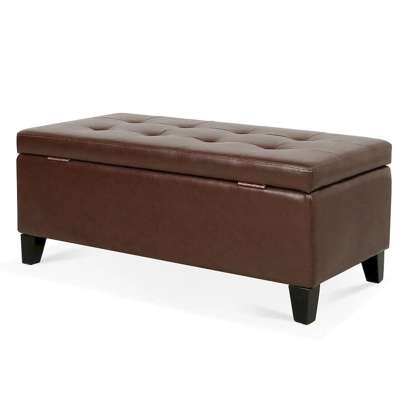 Pouf Contenitore con Gambe in Legno, Pouf Contenitore in Similpelle per Soggiorno, Camera da Letto e Ingresso