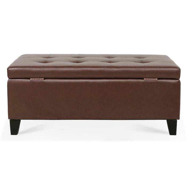 Pouf Contenitore con Gambe in Legno, Pouf Contenitore in Similpelle per Soggiorno, Camera da Letto e Ingresso