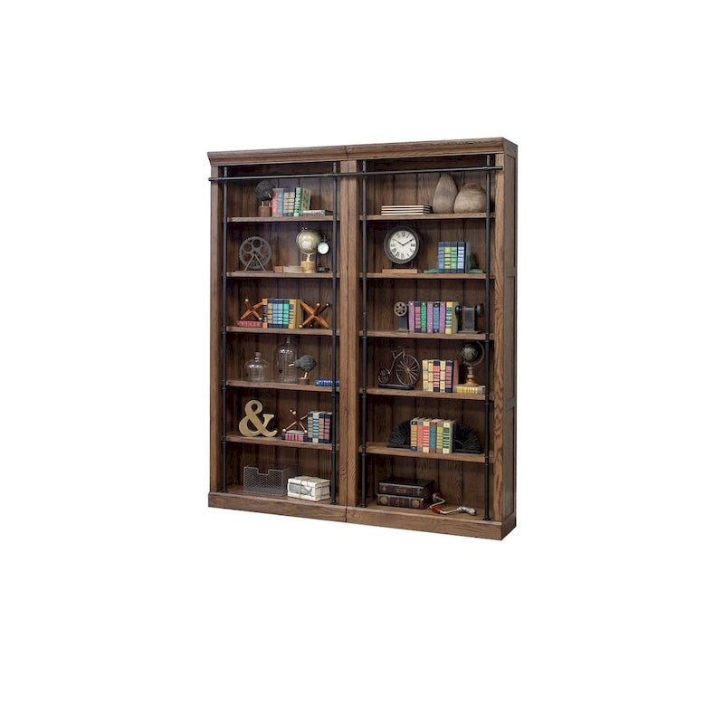 Libreria a muro alta 2,4 metri con scaletta e ripiani – Marrone