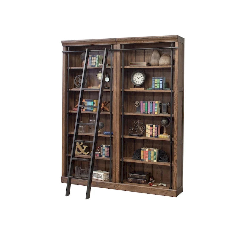 Libreria a muro alta 2,4 metri con scaletta e ripiani – Marrone