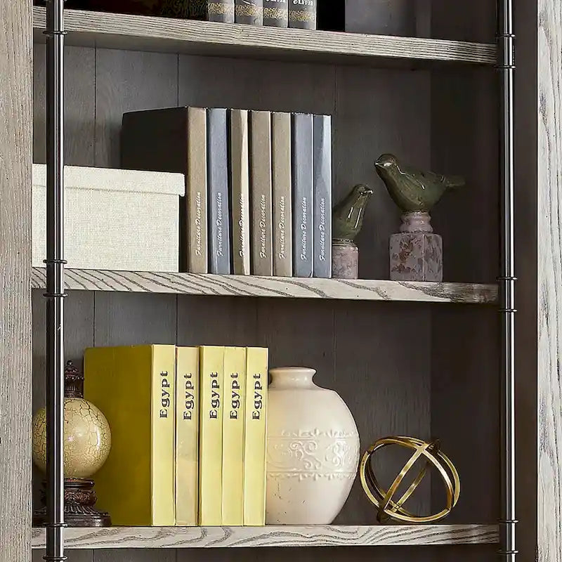 Libreria a muro alta 2,4 metri con scaletta e ripiani – Marrone