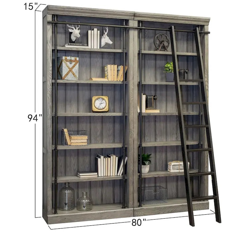 Libreria a muro alta 2,4 metri con scaletta e ripiani – Marrone