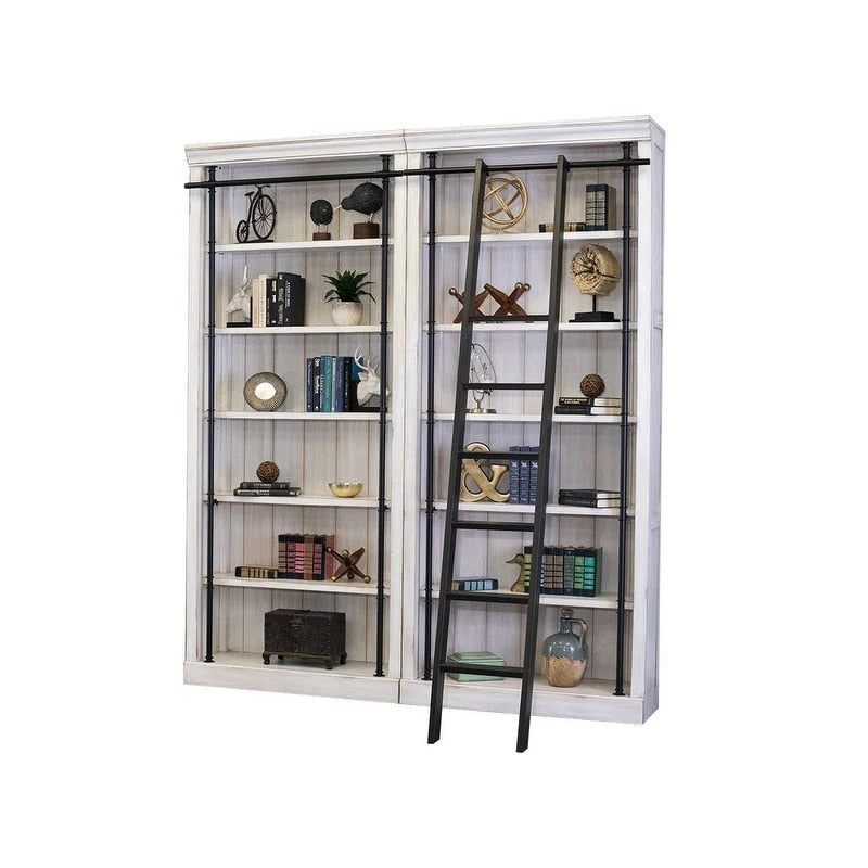 Libreria a muro alta 2,4 metri con scaletta e ripiani – Marrone