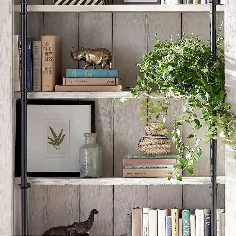 Libreria a muro alta 2,4 metri con scaletta e ripiani – Marrone