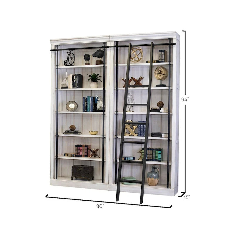 Libreria a muro alta 2,4 metri con scaletta e ripiani – Marrone